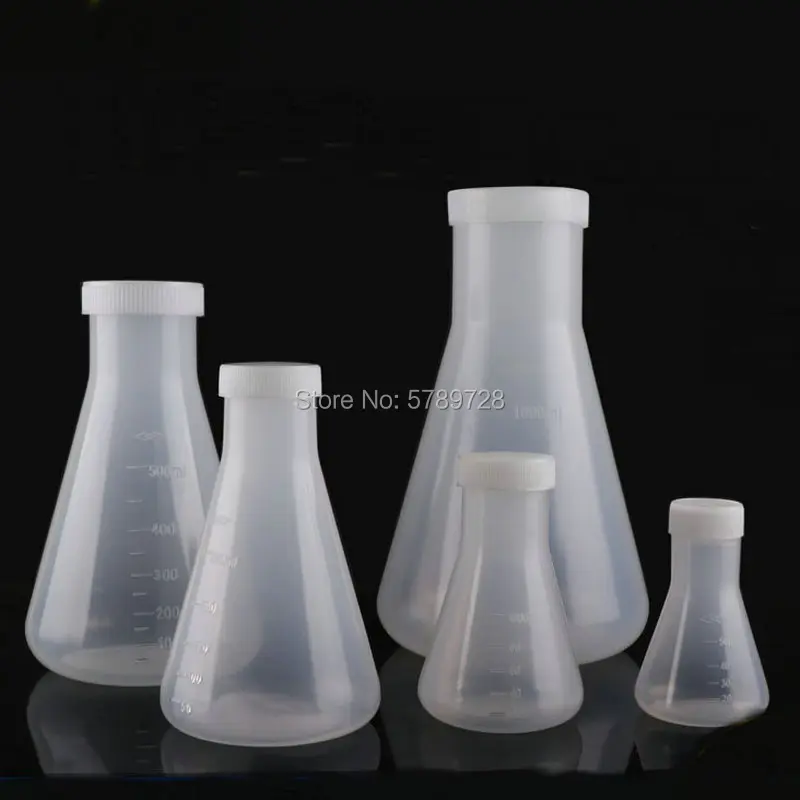 laboratorio erlenmeyer erlenmeyer frasco com tampa de rosca de plastico capacidade 50ml 100ml 250ml 500ml 1000ml 01