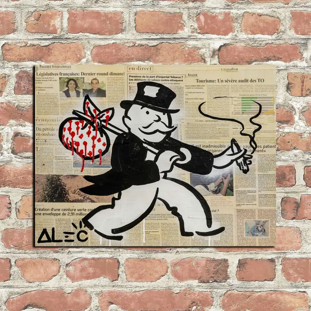 HD Print Alec Monopoly Oil Painting Home Decor Wall Art on Canvas Monopoly Bag Money Canvas Printings Room Decor