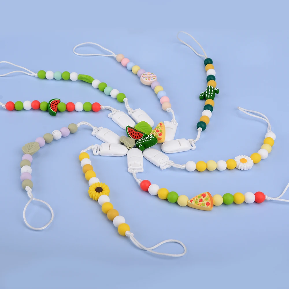 LOFCA Silicone Daisy/Leaves Beads Set DIY Handmade Baby Teething Necklace Toy Koala Raccoon BPA Free Cartoon Pacifier Chain Clip