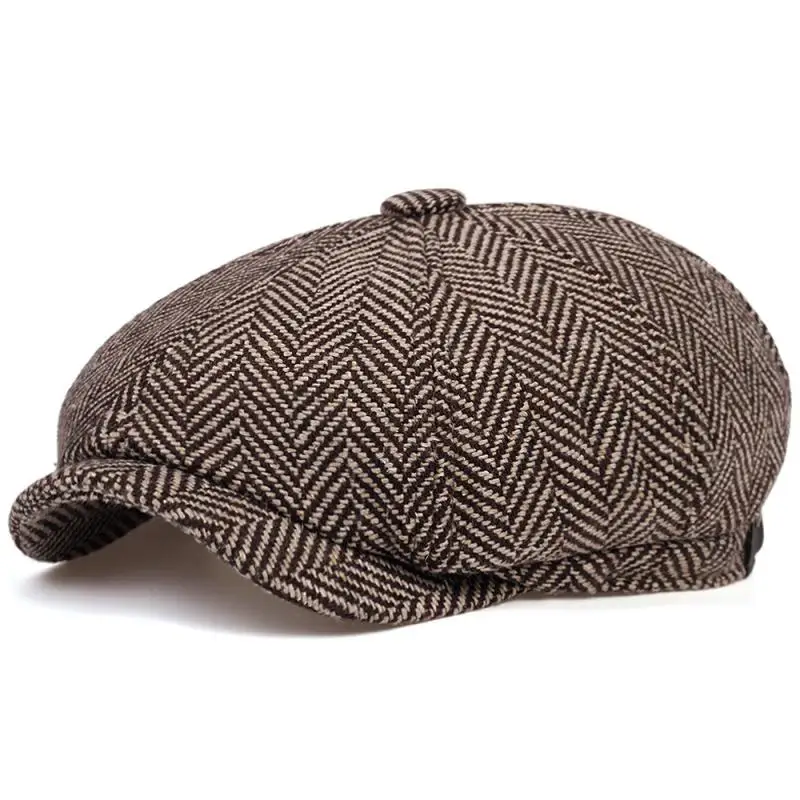 Nowe męskie czapka gazeciarza Beret kapelusz mężczyźni kobiety dzikie kapelusze Tweed Gatsby ośmioboczna czarna biała jodełka Vintage bluszcz