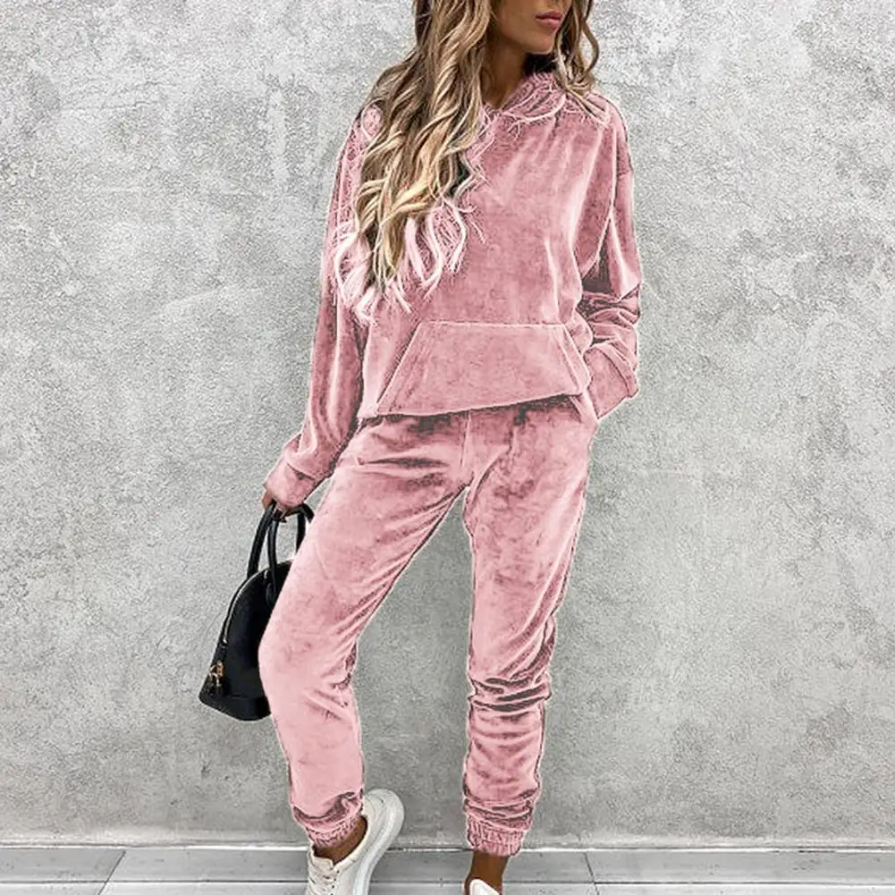 2pcs Warm Velvet Pant Suits Women Outfits Autumn Winter Hooded Sweatshirt Pants Two-piece Set Women Tracksuit комплекты одежды