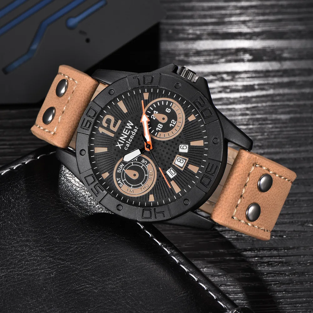 UTHAI CE87 Mens Watches Fashion Leather Date Sports Military Gift Quartz Watch