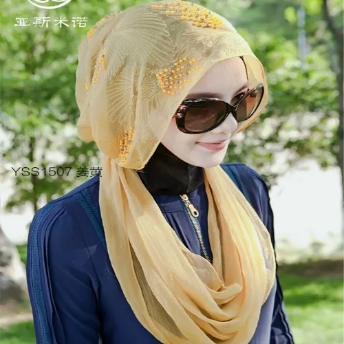 Dubai Women Headcover Mohammed Muslim Beading Hijab Instant