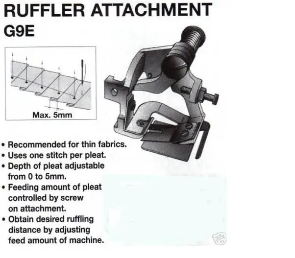 RUFFLER ATTACHMENT G9E FOR SINGLE NEEDLE SEWING MACHINE SINGER 2491 JUKI 8700