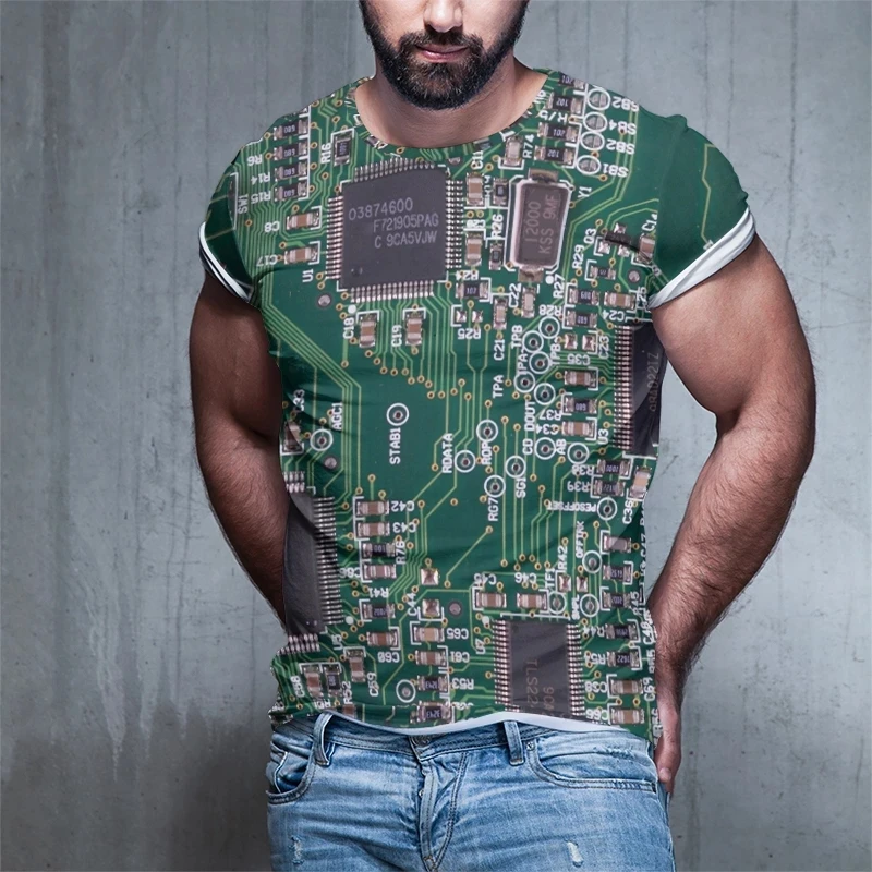 Electronic Chip Hip Hop T Shirt Men Women 3D Machine Printed Oversized T-shirt Harajuku Style Summer Short Sleeve Tee Tops