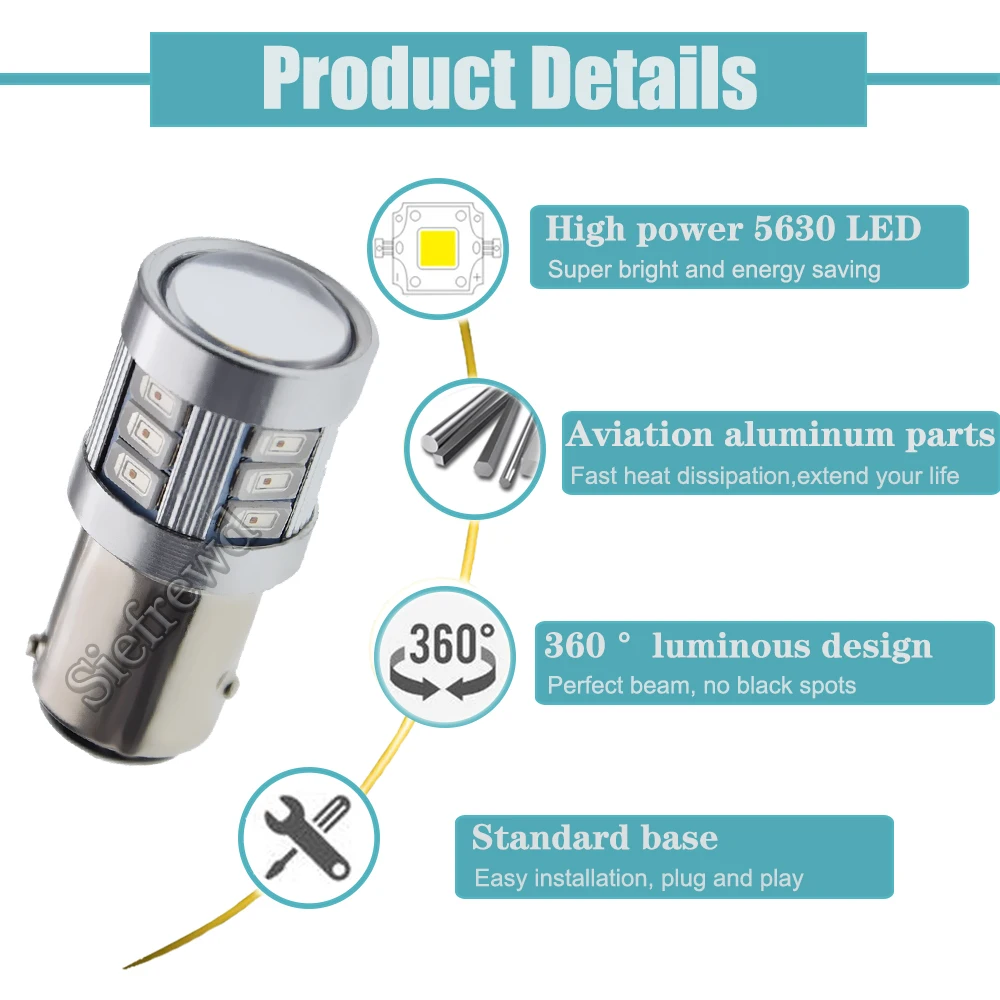 2 x Red 566 P21/4W 7225 BAZ15d BA15D BAY15D LED Bulb 5630 18SMD Auto Tail Brake Stop Parking Light Lamp Car Styling 12V-60V DC