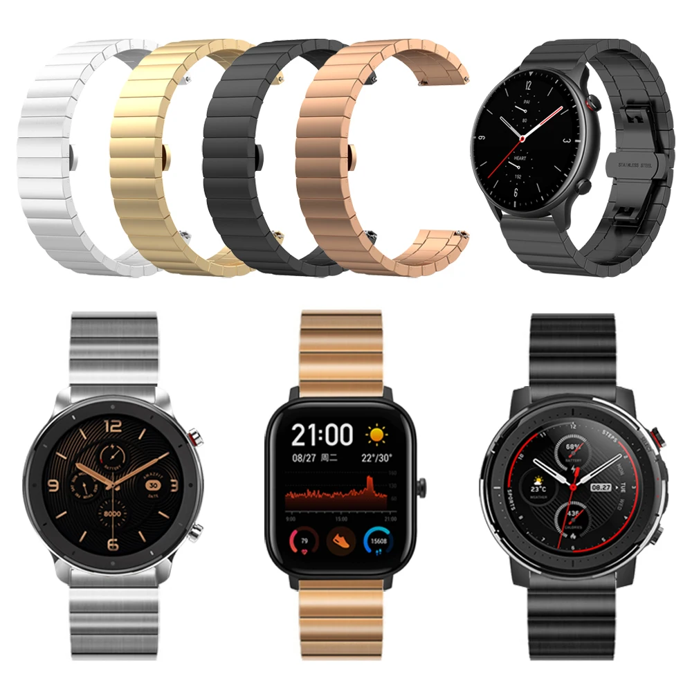 Huami amazfit用メタルストラップ,amazfit gtr 2およびgts 2用メタルストラップ,amazfit gtr 47mm,bip s/u/amazfit stratos 3