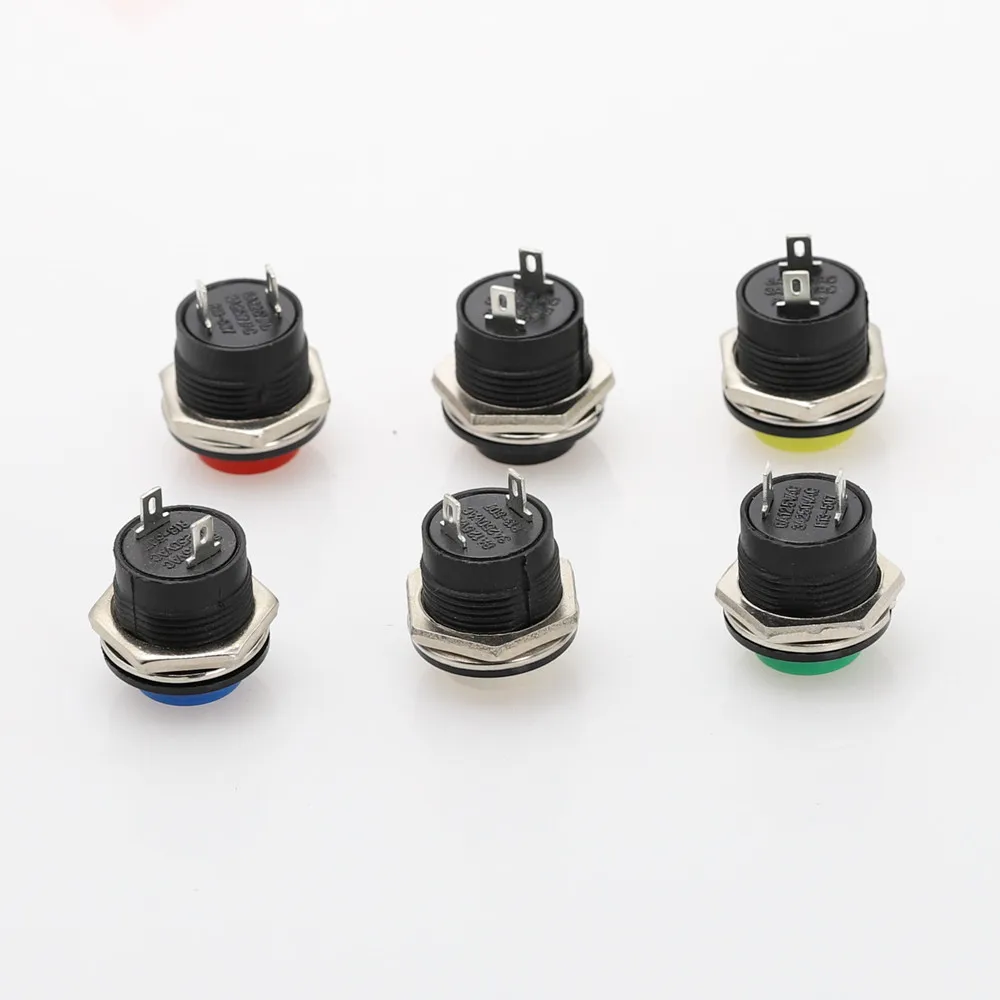 6pcs Lockless Momentary OFF (ON) Push button Switch 16MM Round reset switch R13-507 Plastic home / industry