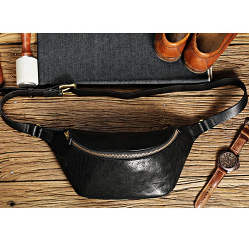 

Original handmade leather men's chest bag black casual unisex crossbody bag Ami khaki men's waist bag