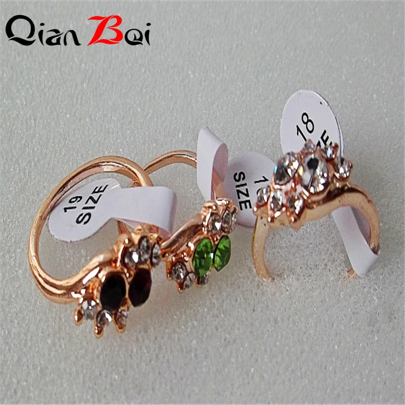 QianBei Wholesale 50pcs Lots Multicolor Zircon Zinc Alloy Rings For Women Ring  Jewelry Flower Pattern Ring