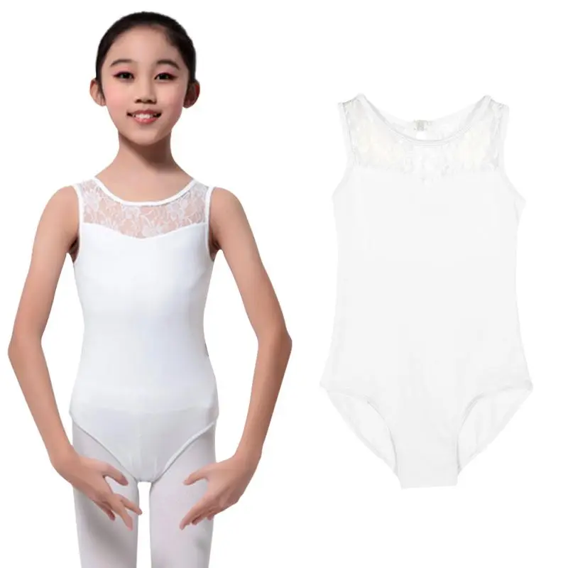 Child Black White Tank Dancewear Cotton Lycra Lace Leotard With Open Back Girls Ballet Dancewear Costume Bodysuit