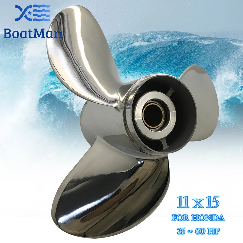 BoatMan® 11X15 Stainless Steel Propeller For Honda 35HP 40HP 45HP 50HP 60HP Outboard Motor Boat Accessories Marine Parts RH