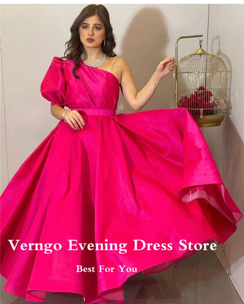 Verngo-Robe de Soirée en Satin Rose Simple pour Femme Arabe Saoudite, Demi-Manches, Longueur de Rincage