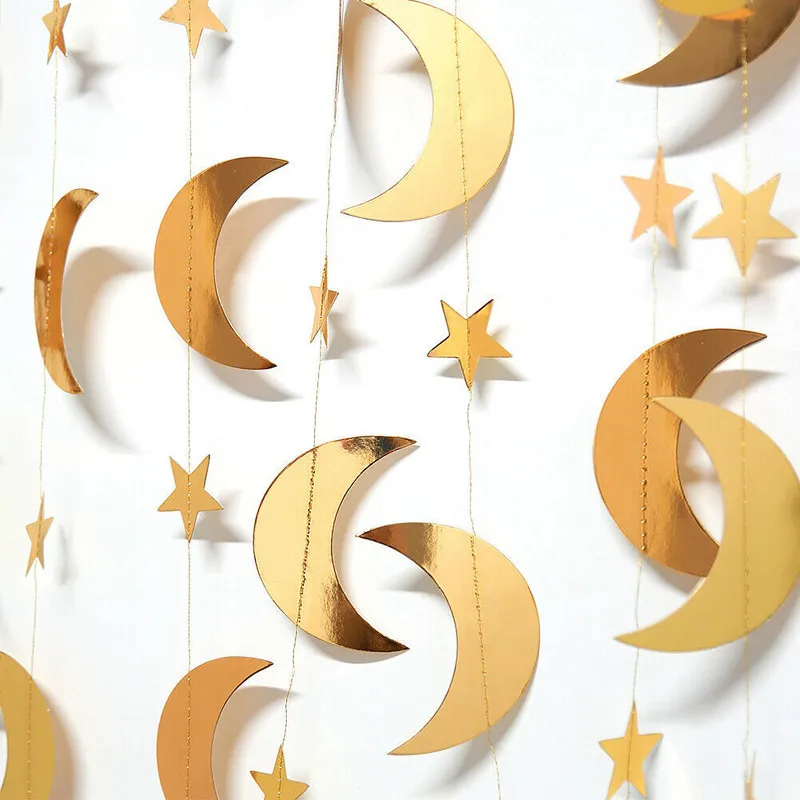 Eid Mubarak Decor Banner Gold Silver Glitter Star Moon Garland Islamic Muslim Festival Event Party Eid Decoration Ramadan Kareem