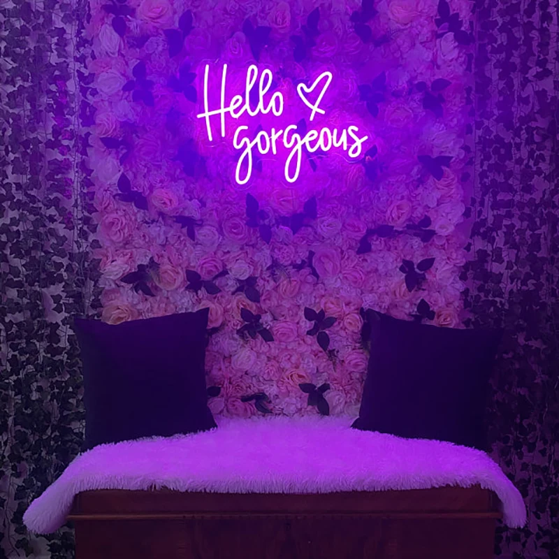 Custom Neon sign Hello gorgeous neon , Hands neon light sign, Hands Led neon sign, sign for wall, Neon wall decor, LED Neon Sign