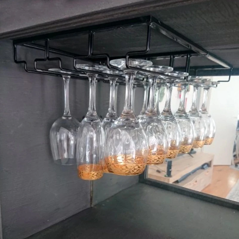 

Wine Glasses Holder Bartender Stemware Hanging Rack Under Cabinet Stemware Organizer Glass Goblet Iron Rack Bar Tool