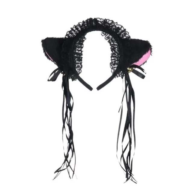 Lolita Lace Bow Ribbon Hairbands For Women Girl's Plush Cat Ears Tassels Bell Decor Hair Hoop Lolita Anime Cosplay