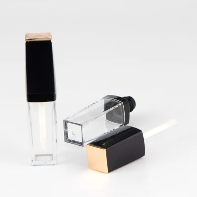 Gold Black Square Makeup Liquid Empty Lipstick Lip Gloss Tubes High Quality Transparent Cosmetic Packaging Container