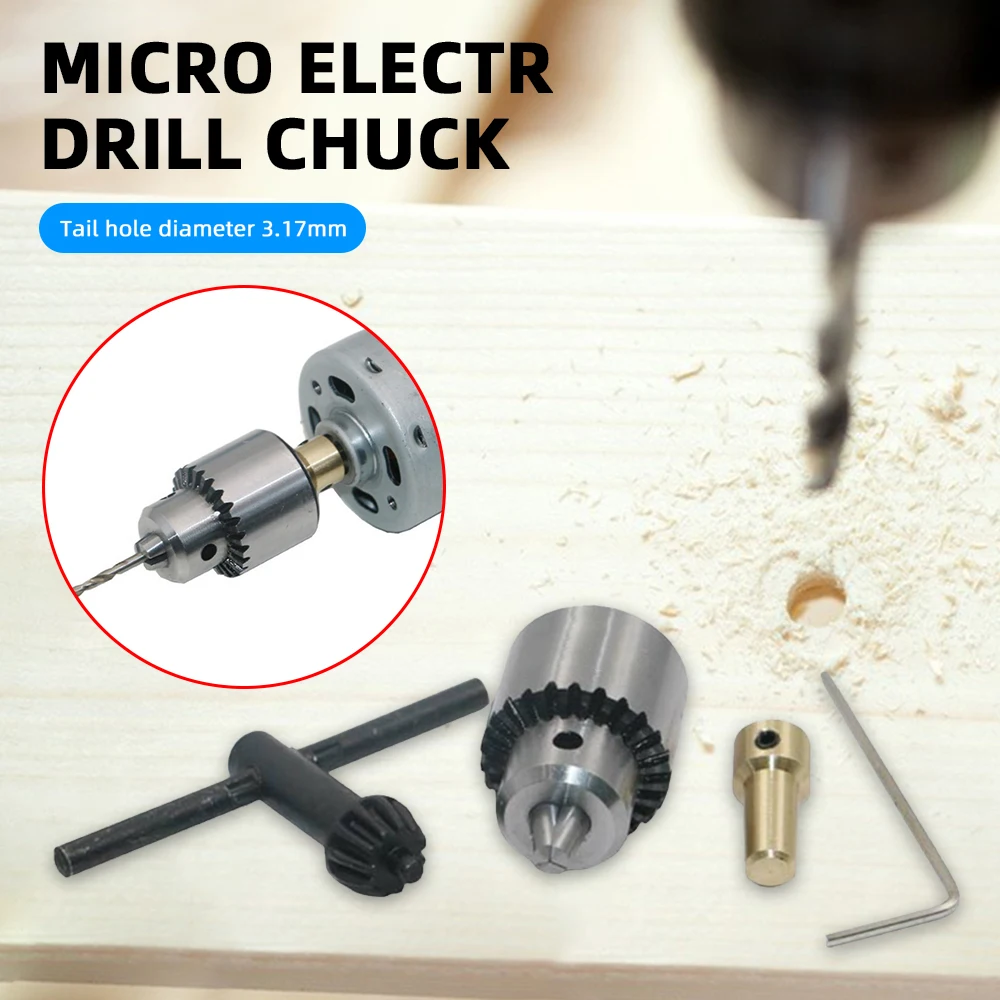 Micro Motor Drill Chuck Clamping Range 0.3-4mm Taper Mounted Mini Drill Chuck with Chuck Key 3.17mm Brass Electric Motor Shaft