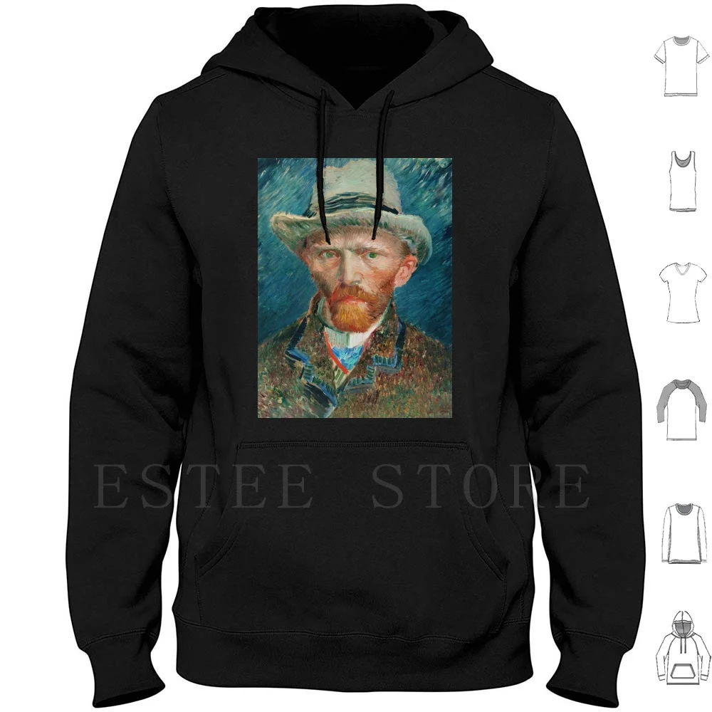 Vincent Van Gogh , Self Portrait With A Grey Felt Hat , Famous Painting Hoodies Long Sleeve Vintage Beard Coat