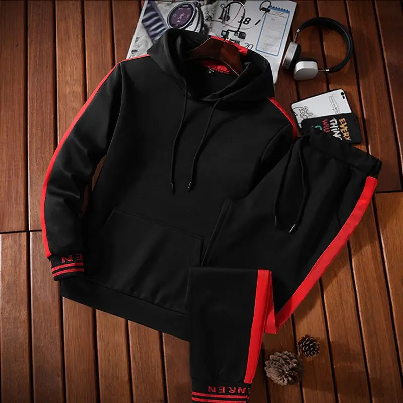 Hooded Men Sportswear Sets Spring Winter 2020 Casual Tracksuit Men Two Piece Suit Hoodies Sweatshirt + Sweatpants Male Sweatsuit