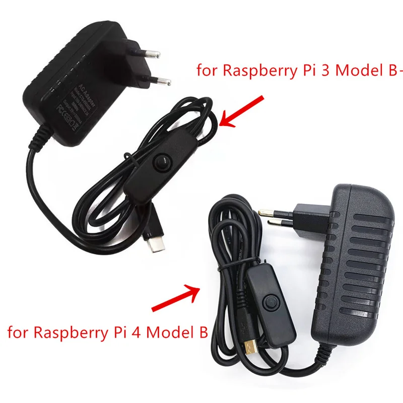 For Raspberry pi 4 DC 5V 3A Power Switch Button Power Adapter Supply Type-C USB Port 5 V Volt for Raspberry Pi 3 Model B+ plus