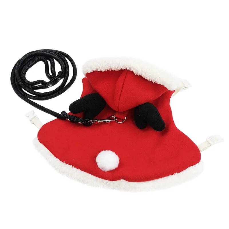 Winter Warm Pet Rabbit Clothes Christmas Small Animal Costume Coat Harness Leash Set For Ferret Bunny Hamster Small Pet Supplies