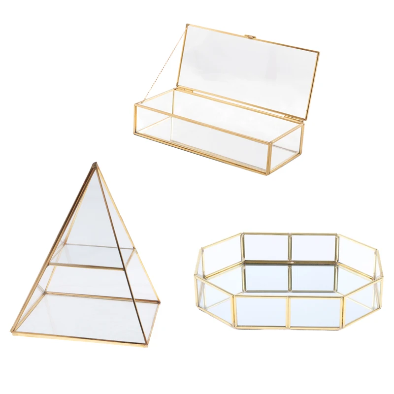 Trinket Storage Case Shinnie Women Jewelry Dispaly Stand Pyramid Clear Glass Box Jewellery Display Box Vanity Tray For Girl