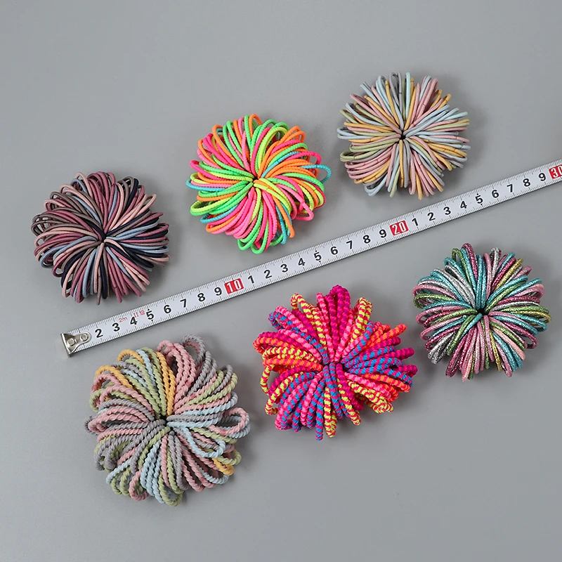 새로운 100 개/몫 헤어 밴드 캔디 컬러 탄성 고무 밴드 헤어 밴드 아기 머리띠 Scrunchie 헤어 액세서리 헤어