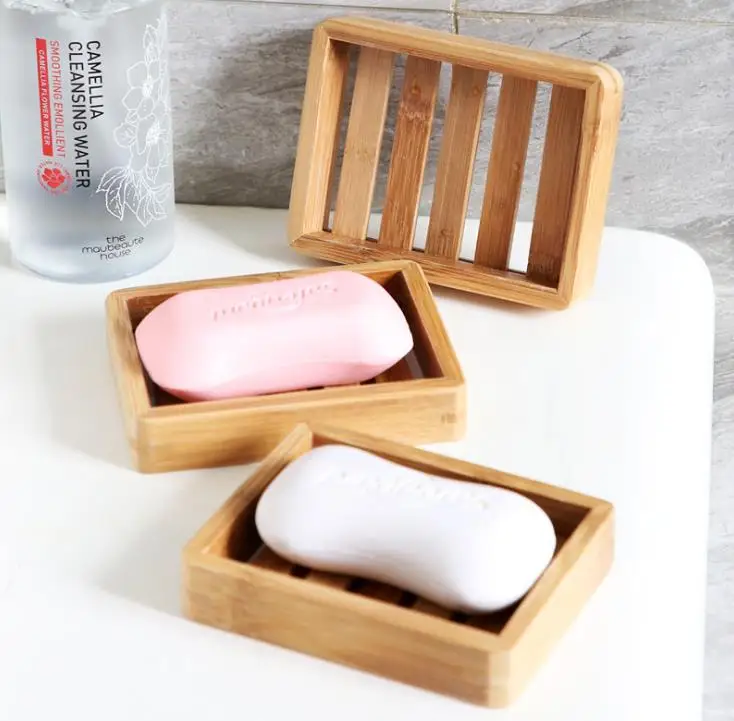 

Natural Bamboo Wood Soap Dish Bathroom Tray Sink Deck Bathtub Storage Self Draining Bar Dishes Sponge Holders Stand SN1356