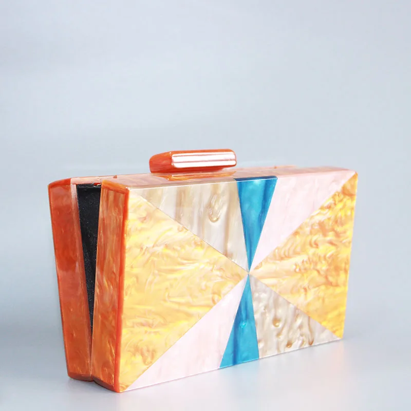 Marble Pearl Orange Striped Women Handbag Luxury Messenger Bag Acrylic Box Clutches Shoulder Ladies Crossbody Bags Female Bolsas