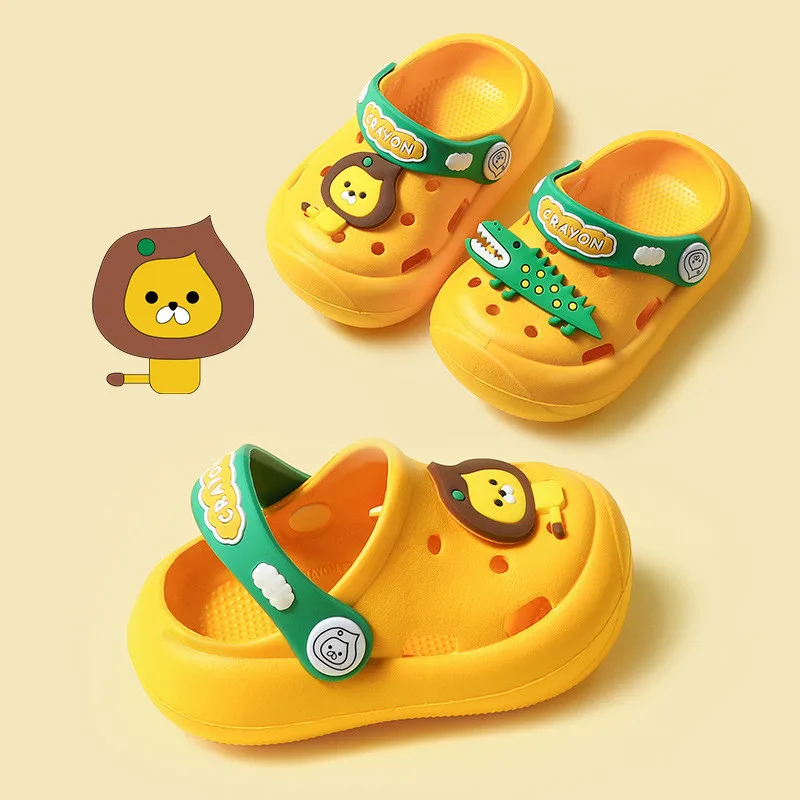 Baby Kids Sandals Slippers For Boys Girls Indoor EVA Soft Sole Cartoon Animals Children Toddler Hole Beach Garden Summer Shoes