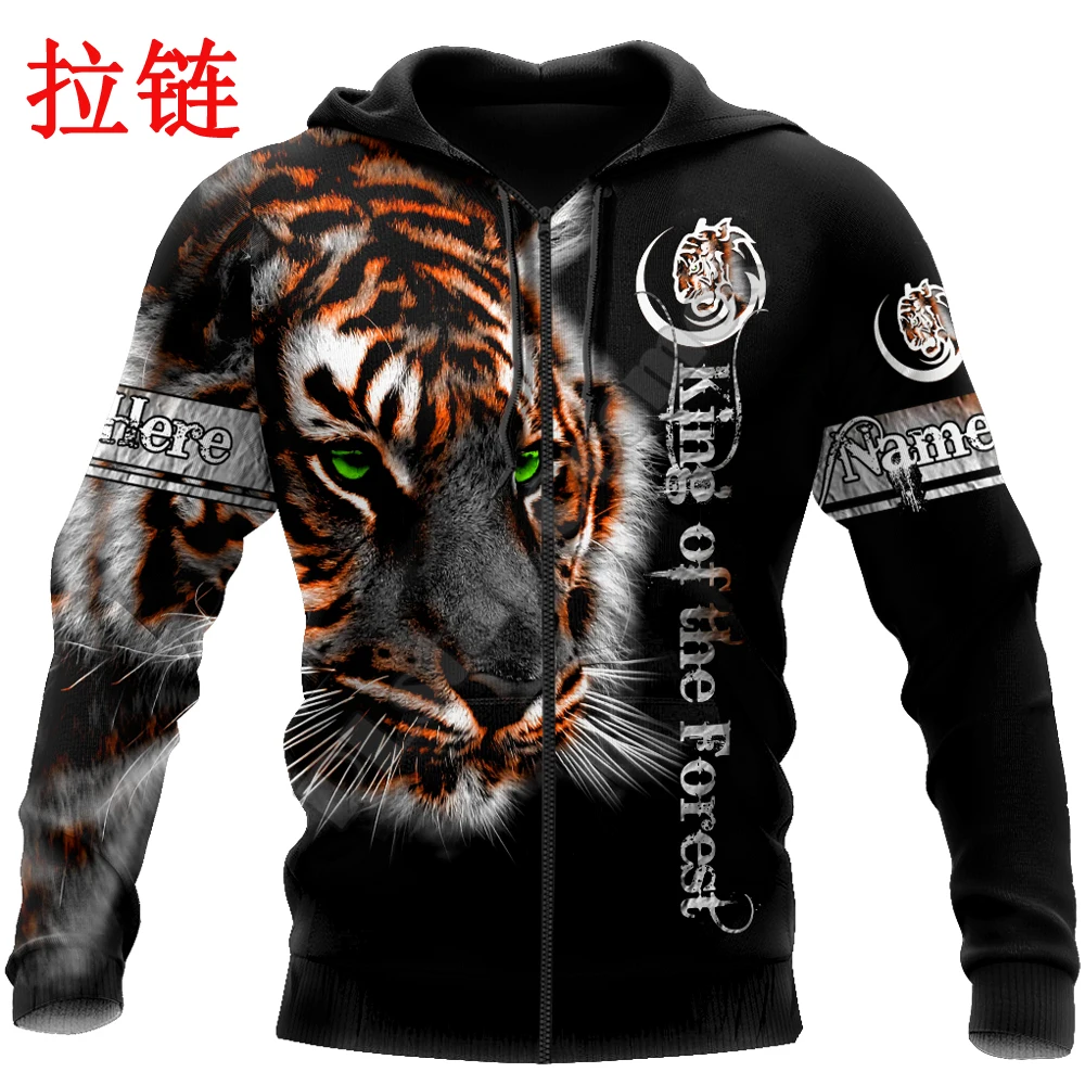 Cá Tính Tên Tiger 3D Trên Toàn In Hình Nam Hoodie Unisex Khoác Áo Thun Chui Đầu Dạo Phố Sudadera Hombre DW0421