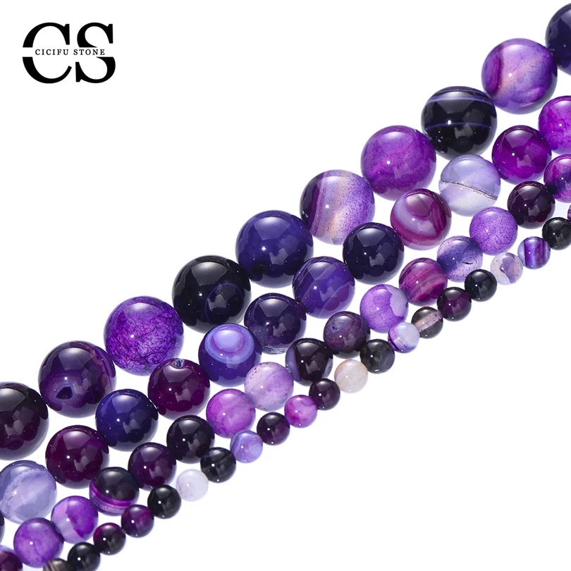 Natural Purple Smooth Agates Beads Round Stone Loose Beads for Jewelry Making DIY Bracelet Charm Accessories 4/6/8/10/12 MM