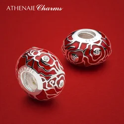 ATHENAIE 925 Sterling Silver Red Enamel Vintage Chinese Lucky Cloud Charms beads for Women Bracelet Necklace Christmas DEAL