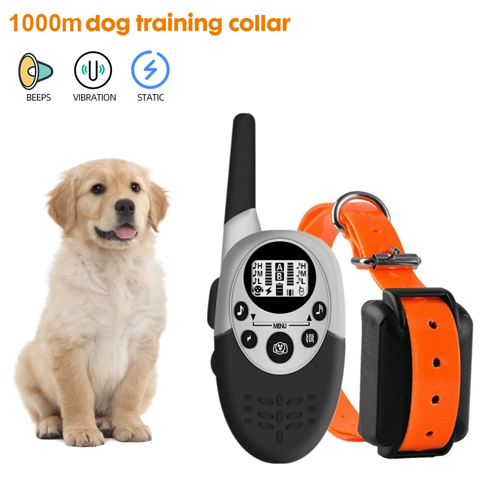 1000m Waterproof Dog Trainer Collar Remote Rechargeable Anti Barking Control Training Collar Device with Vibration Sound Shock