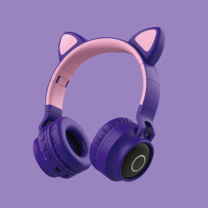 LED Cat Ear Headphones Noise Cancelling Bluetooth 5.0 Adults and Kids Headset Support TF Card FM Radio With Mic Wireless+Wired