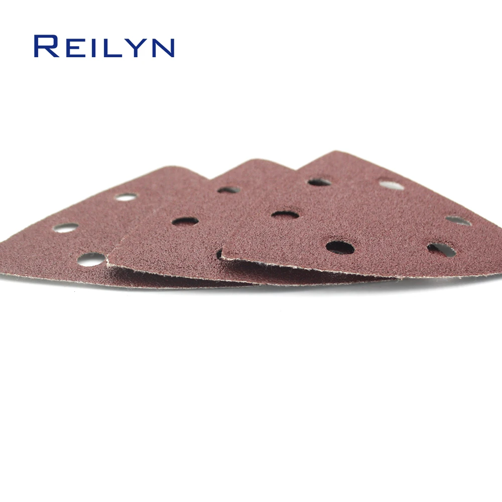 10pcs 6 Holes Flocking Triangle SandPaper Polishing Pad 90x90x90mm SandPaper Tray Mesh 40-1000 Aluminum Oxide Sanding Disc