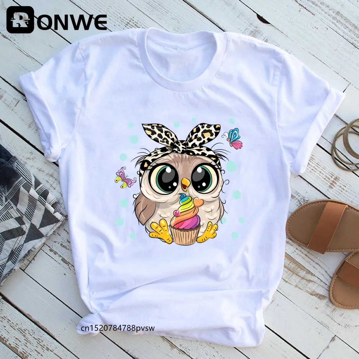 Fashion Trend Cute Owl Graphic Printed Female T shirt Casual Harajuku Crew Neck Ladies Tshirt,Drop Ship