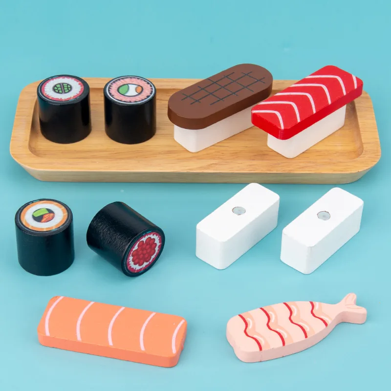 DIY 3D Wooden Toy Simulation Kitchen Series Sushi Model Montessori Pretend Play Early Education Toys Gifts For Children Girl