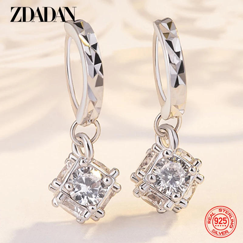 

ZDADAN 925 Sterling Silver Cube Long Dangle Drop Earrings For Women Wedding Jewelry Accessories