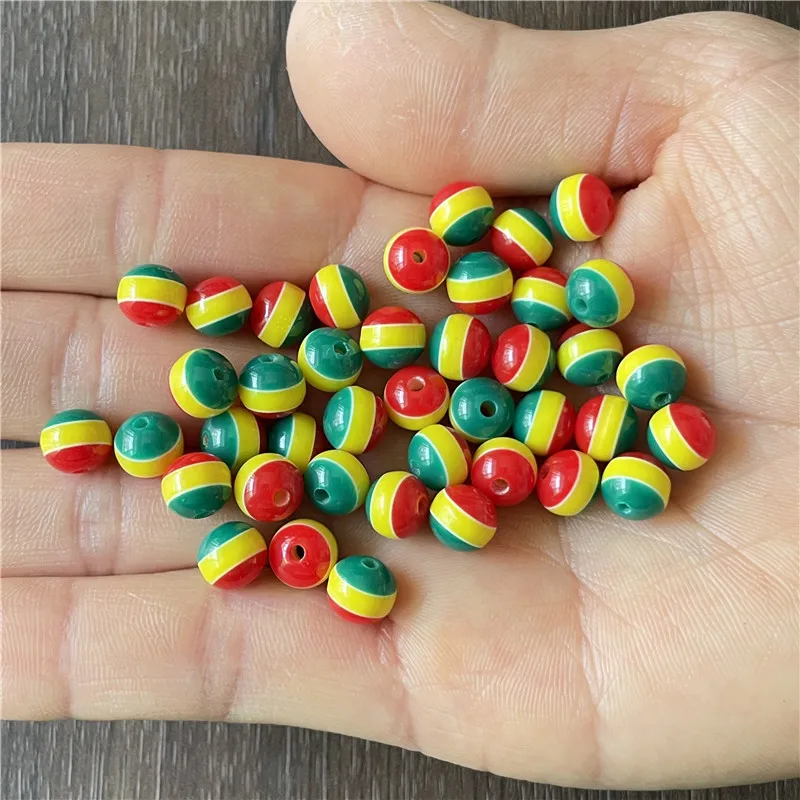 100pcs 8mm mixed batch of colorful resin national flag pattern DIY handmade necklaces bracelet spacer beads jewelry