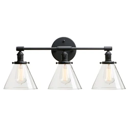 Permo 3 Light Sconce Wall Mount Bathroom Light Fixture with 7.3 Inches Cone Clear Glass Canopy
