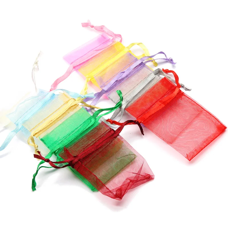 50 sztuk/partia 7x9cm 9x12cm 10x15 13x18cm sznurek Organza torby na prezenty torba do pakowania biżuterii Wedding Party opakowanie prezentowe woreczki