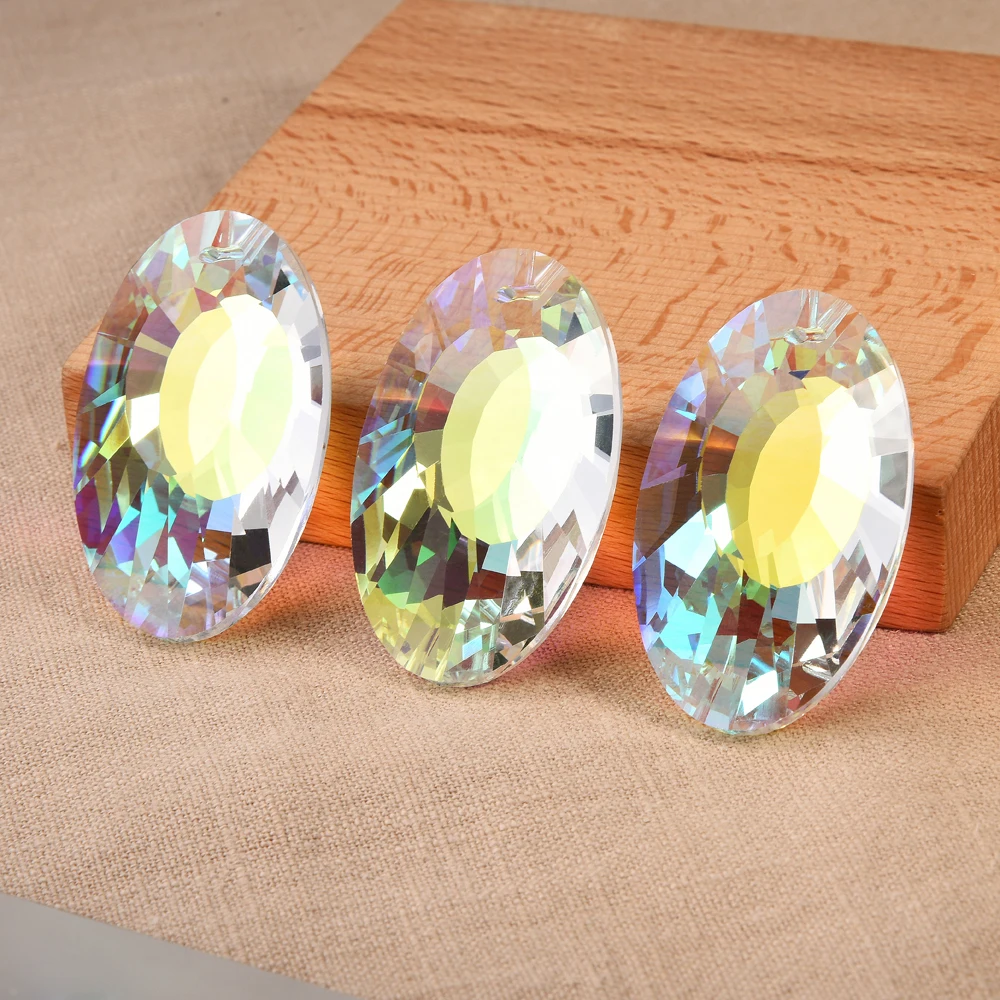 1Pc 50mm Crystal Glass Oval Pendants Beads Flatback DIY Making Prism Suncatcher Rainbow Chandelier Hanging Party Wedding Decor