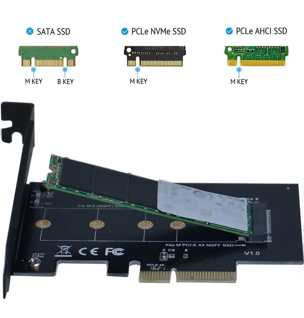 อะแดปเตอร์ M.2 Ngff Ssd M คีย์ Nvme PCIe 3.0X4 รองรับ M.2 PCIe 2280, 2260, 2242, 2230