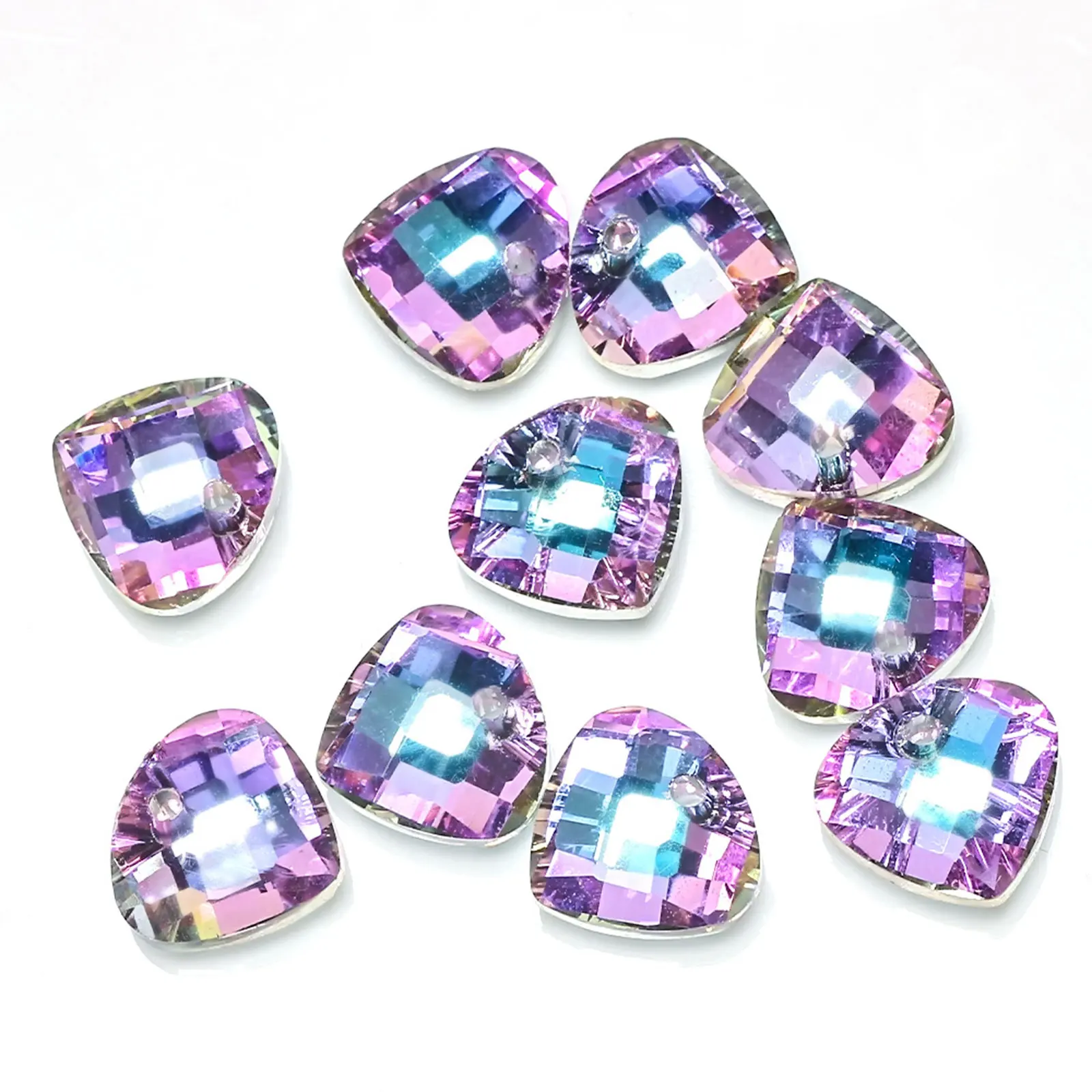 10 PCs Glass AB Rainbow Color Aurora Borealis Charms Pendant 40 Styles For Jewelry Making 14/17/18/20mm Heart Purple & Blue