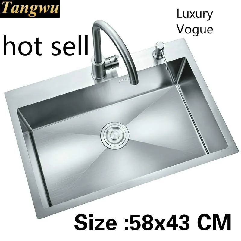 

Free shipping Apartment kitchen manual sink single trough 304 stainless steel hot sell 58x43 CM