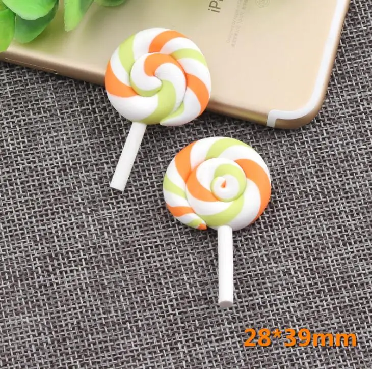 10pcs /lot High Quality Beauty Kawaii Rainbow lollipop Candy Polymer Clay Cabochons Flatback For DIY Phone Decoration