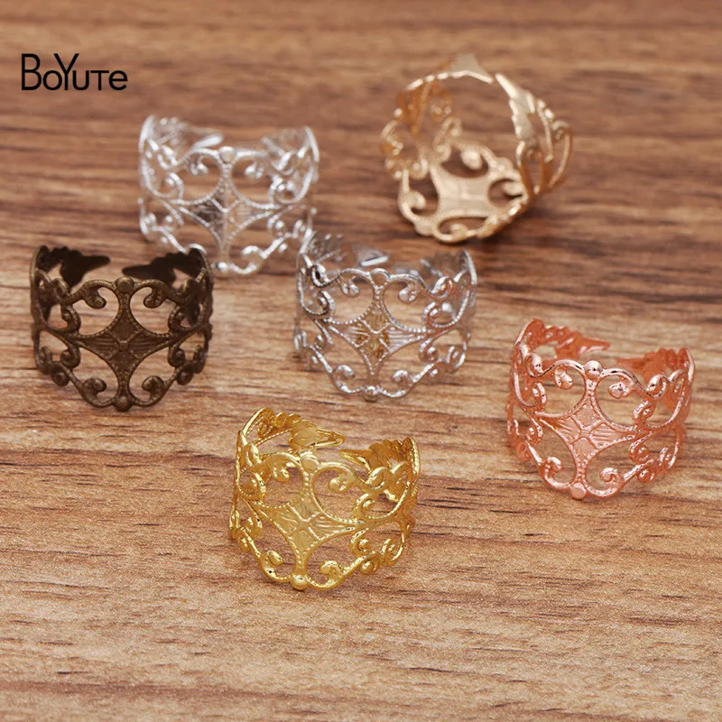 BoYuTe (50 Pieces/Lot) 18*15MM Metal Brass Filigree Ring Base Adjustable Ring Setting Diy Hand Made Jewelry Accessories